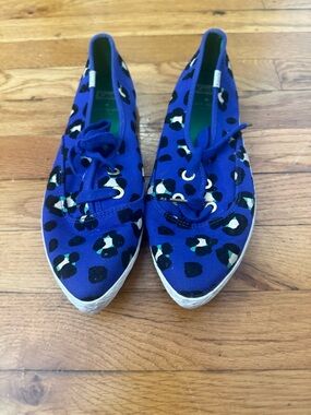 Kate Spade / Keds Blue Leopard-Print Canvas Sneakers